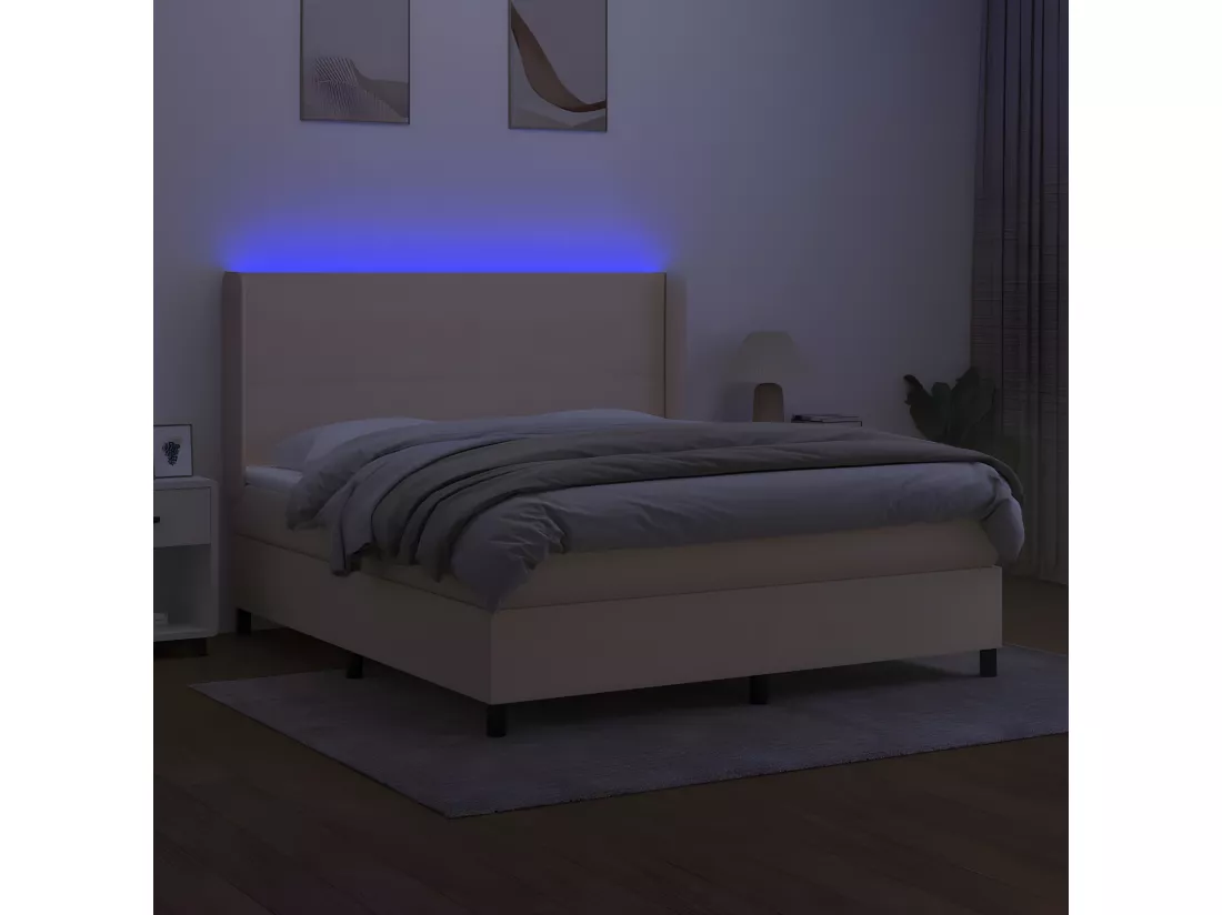 Sommier tapissier avec matelas et LED Crème 160x200 cm Tissu