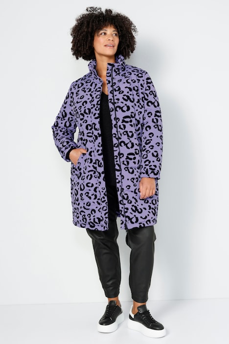 Longjacke, Straight Fit, farbiger Leodruck, Stehkragen, Langarm