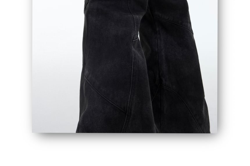 Kooklay - Gewassen paneel capuchon rits denim jack / Mid Rise Fray Flared jeans / Set