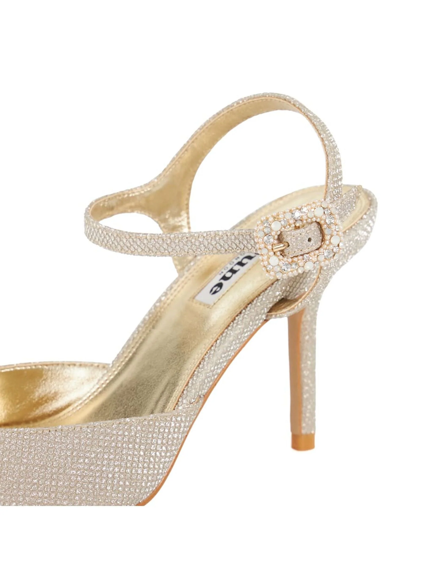 Glittergoud - Dune London Channel Y Back Open Court Heels