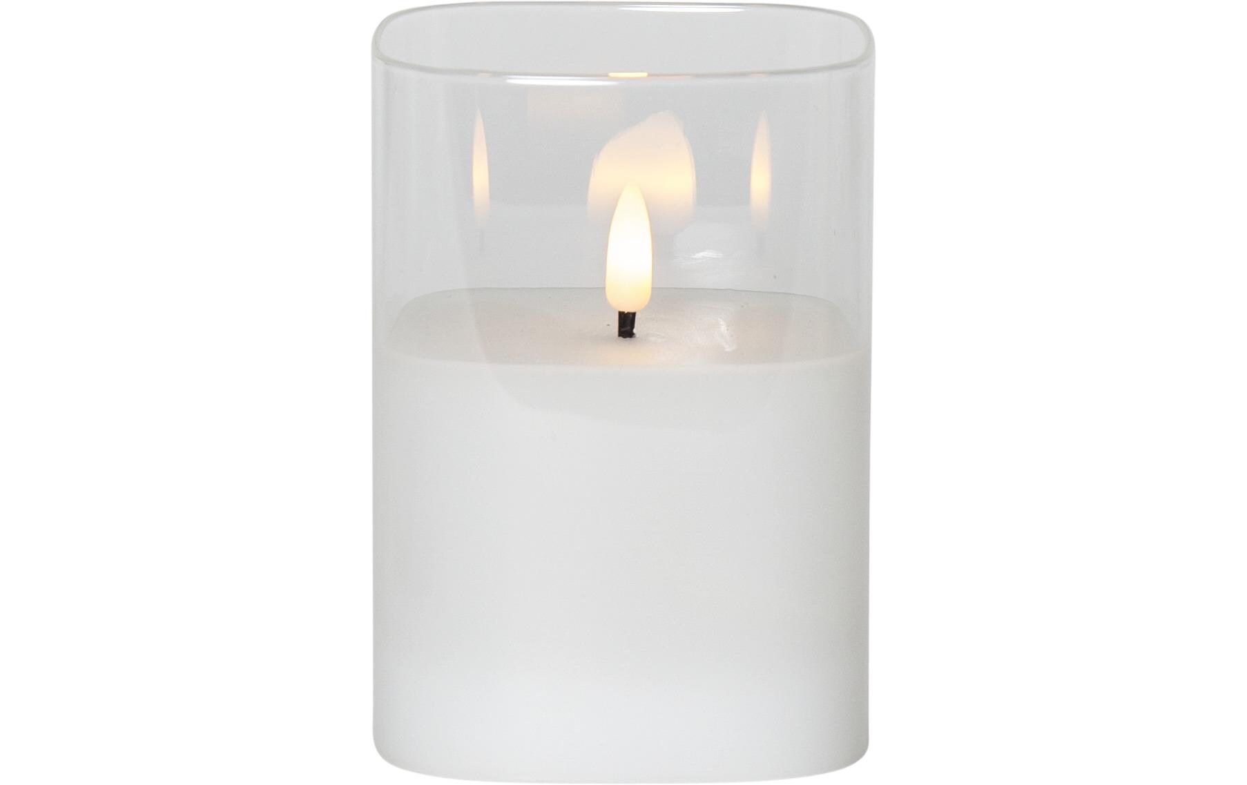 LED-Kerze Pillar Flamme Ø 9 x 12.5 cm, TransparentKerze aus Echtwachs mit LED Leuchte
