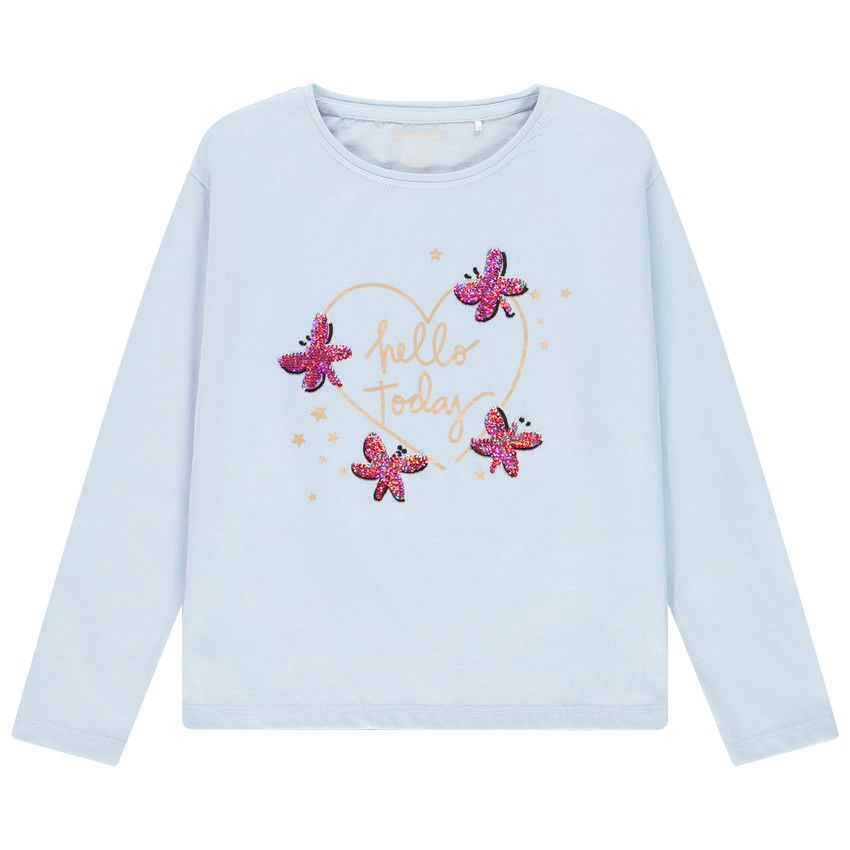 T-shirt manches longues print en sequins magiques pour fille - Bleu