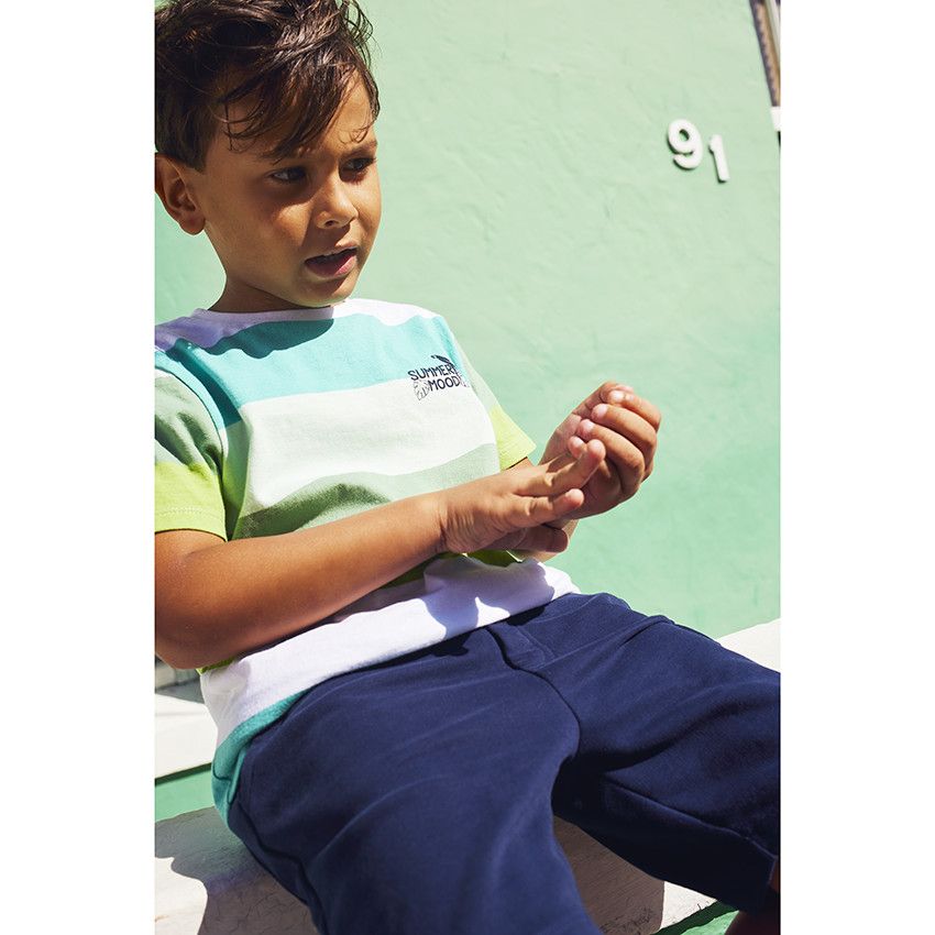 Ensemble court 2 pièces avec t-shirt rayé pour garçon - Blanc