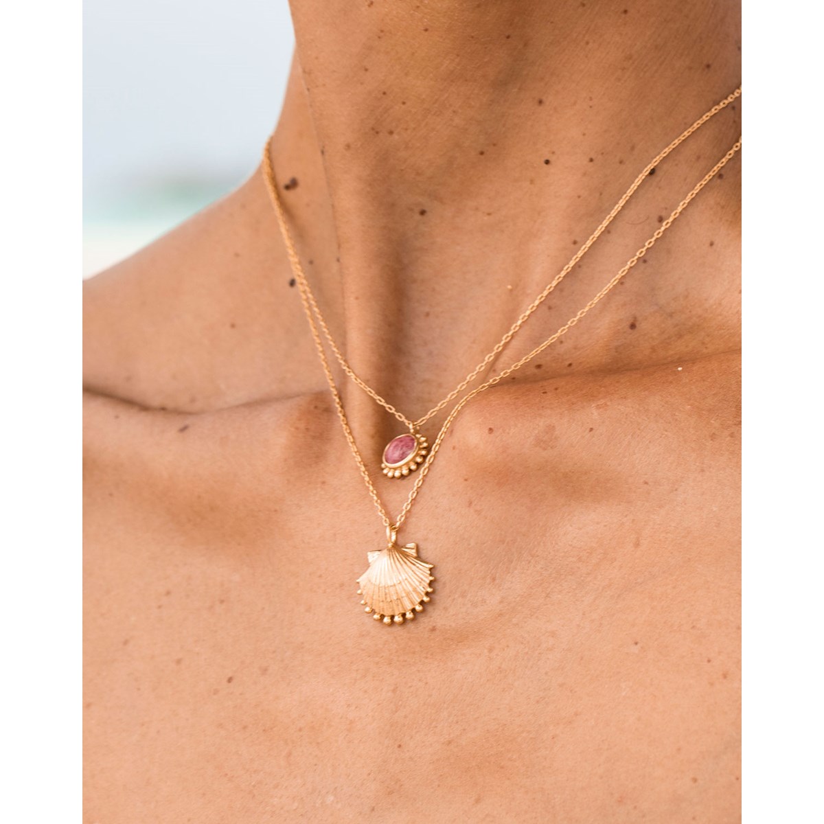 Collier Surya Grand Soleil et Rhodonite