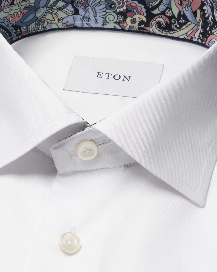 ETON Contemporary Fit White Solid Signature Twill Paisley Effect Shirt Hvid