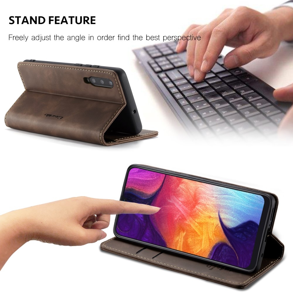 Samsung Galaxy A50 / A30s Leder Tasche Flip Wallet Etui mit Kartenfächern - Dunkelbraun