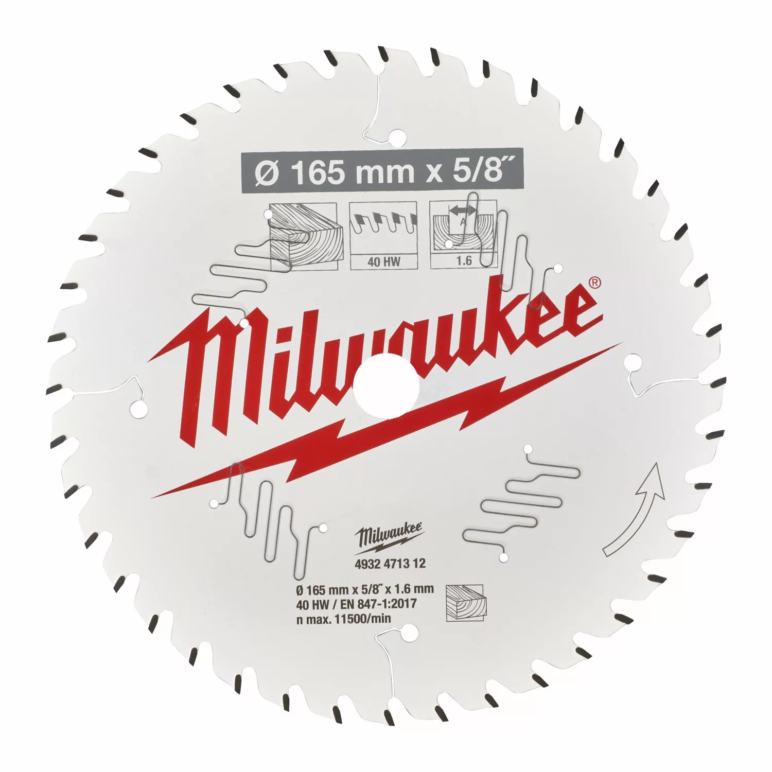 Milwaukee 4932471312 / 4932352314 Cirkelzaagblad - 165 x 15,87 x 40T - Hout / MDF
