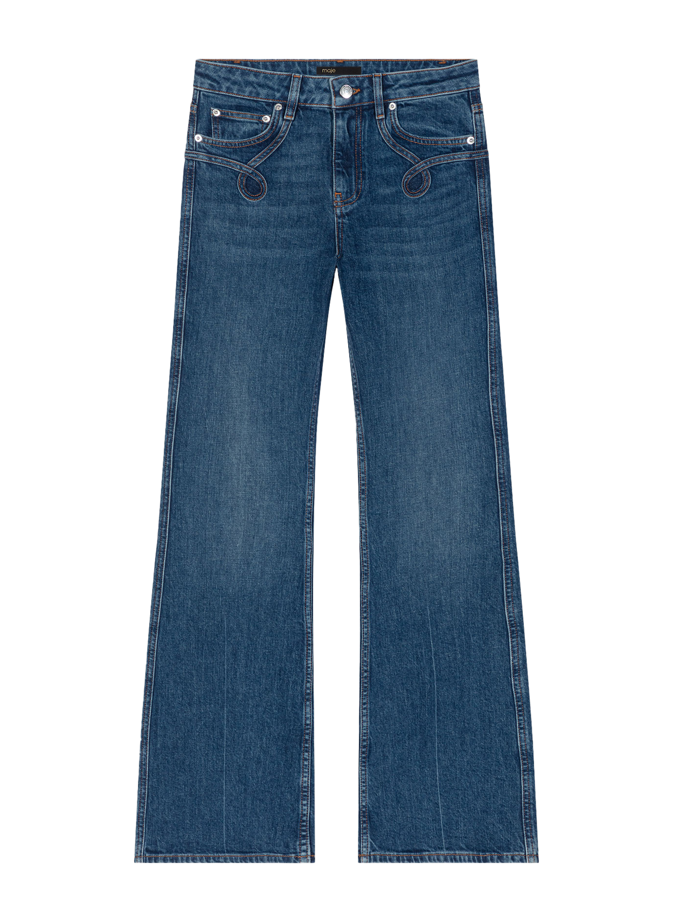 Jean flare taille mi-haute en coton mélangé | Bleu