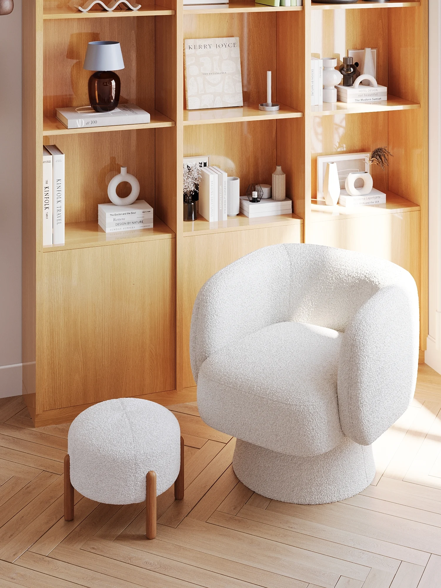 CAMELIA - Pouf laine bouclée | Blanc