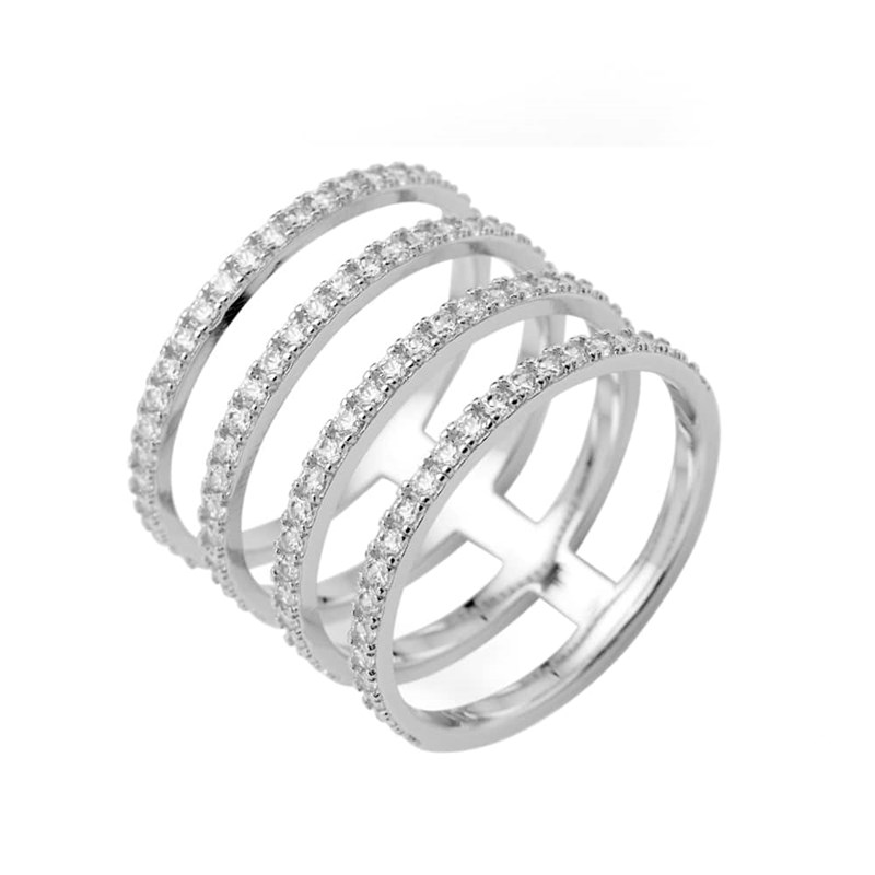 Bague Argent 4 Anneaux Scintillant Rhodié