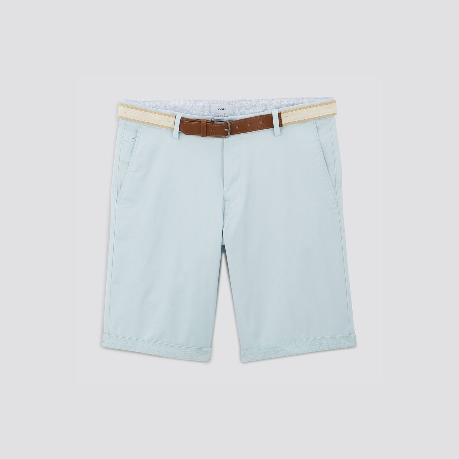 Bermuda chino uni avec ceinture Bleu clair
