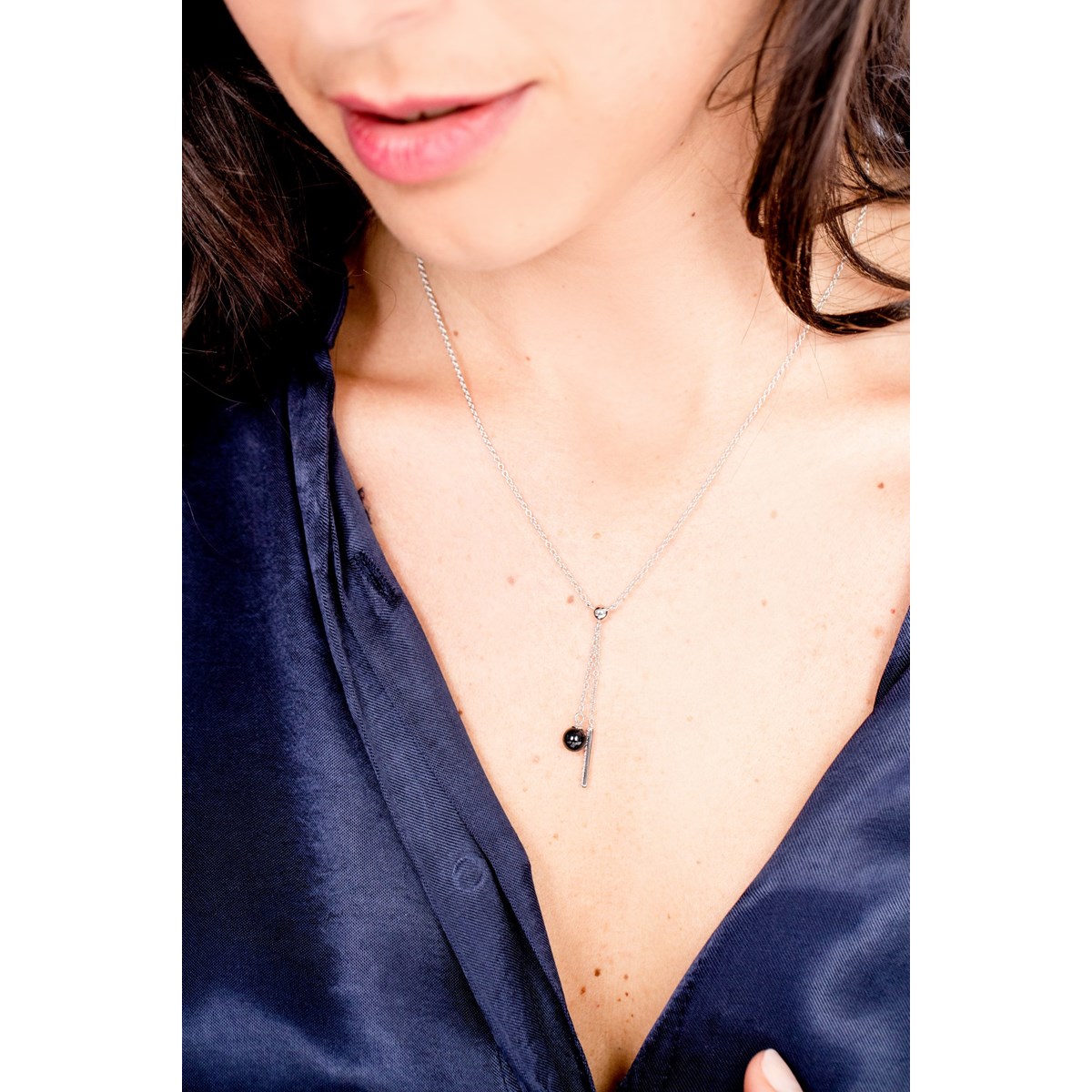 Collier Y en Argent avec oxyde de zirconium blanc