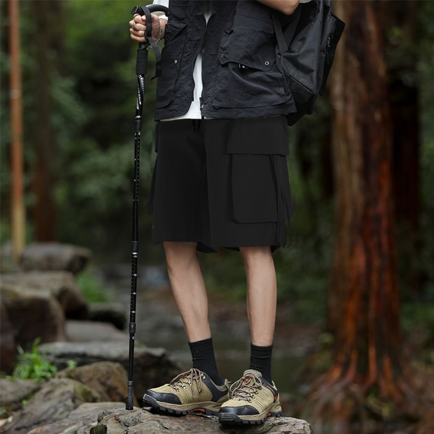 FORSETI - Hoge taille, effen, wijde cargoshorts