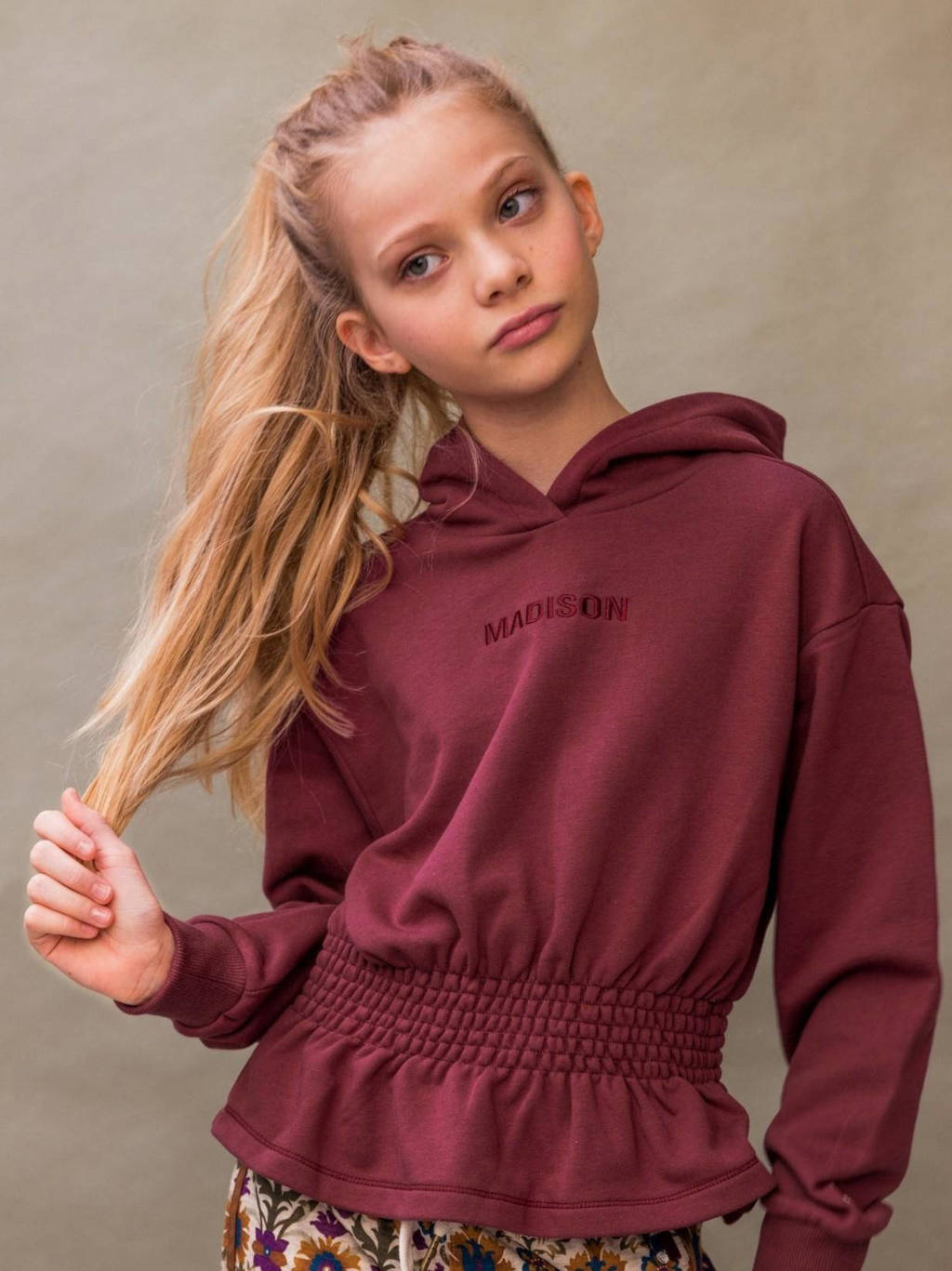 sweater CHARLIE met logo en borduursels bordeauxrood