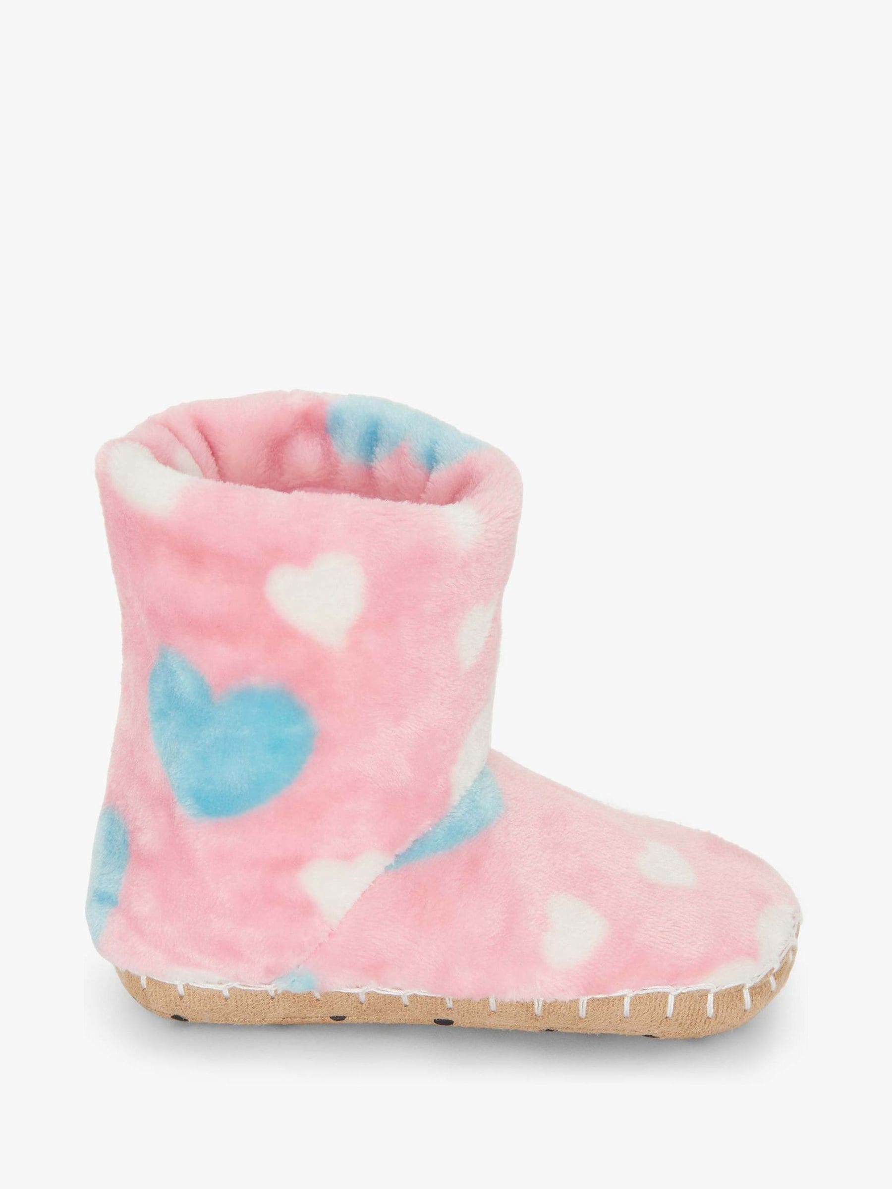 Hatley Pink Big Hearts Fuzzy Fleece Slippers