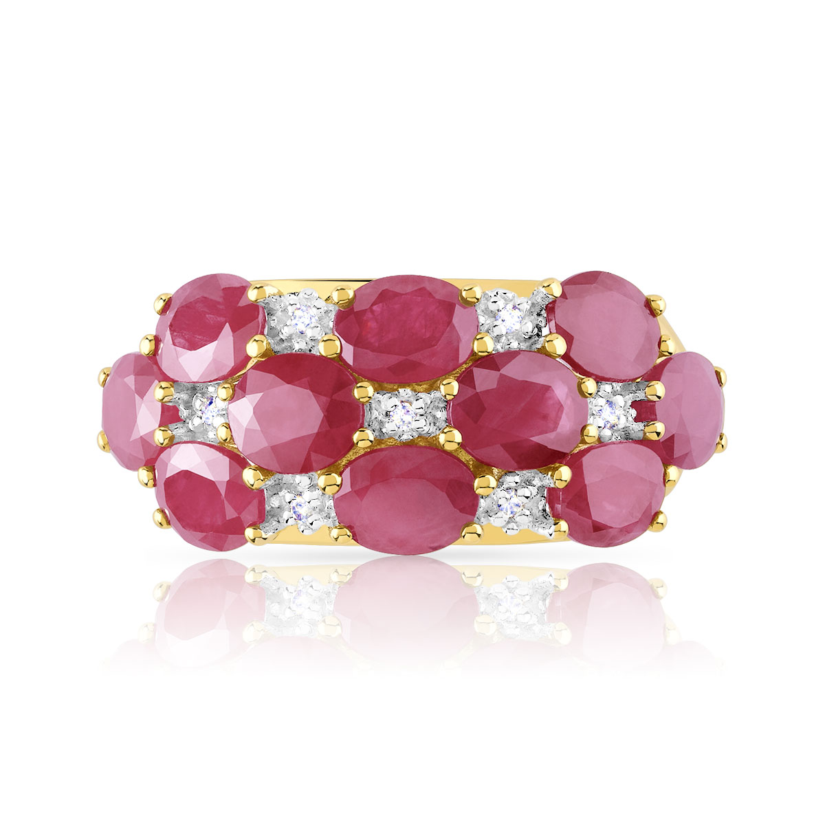 Bague or 750 2 tons rubis ovales et diamants