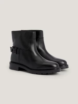Botas de couro estilo motociclista de cano baixo