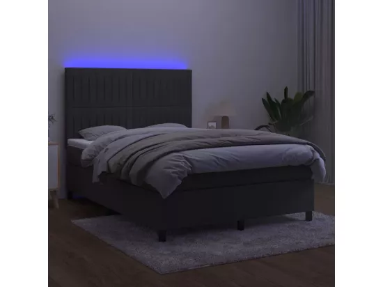 Sommier tapissier matelas et LED Gris foncé 140x190 cm Velours