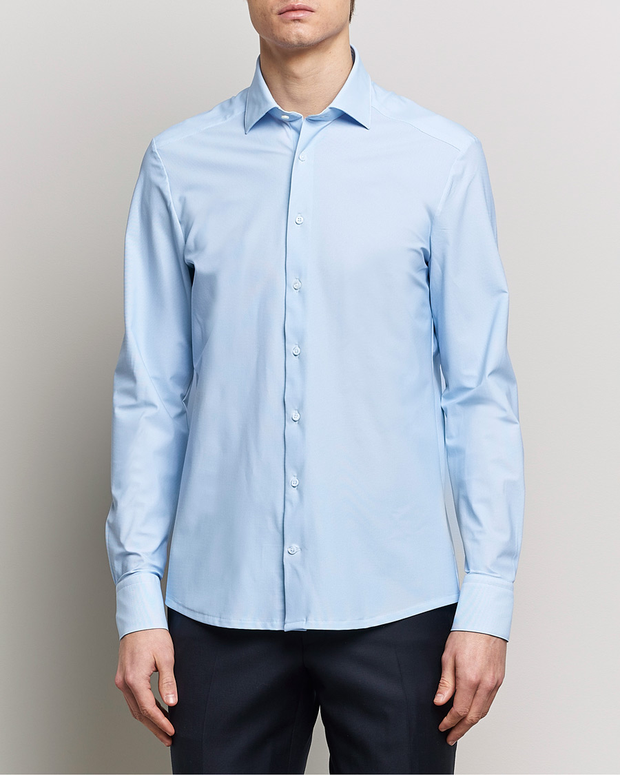 Stenströms Slimline Micro Check Cut Away 4-Way Stretch Shirt Blue