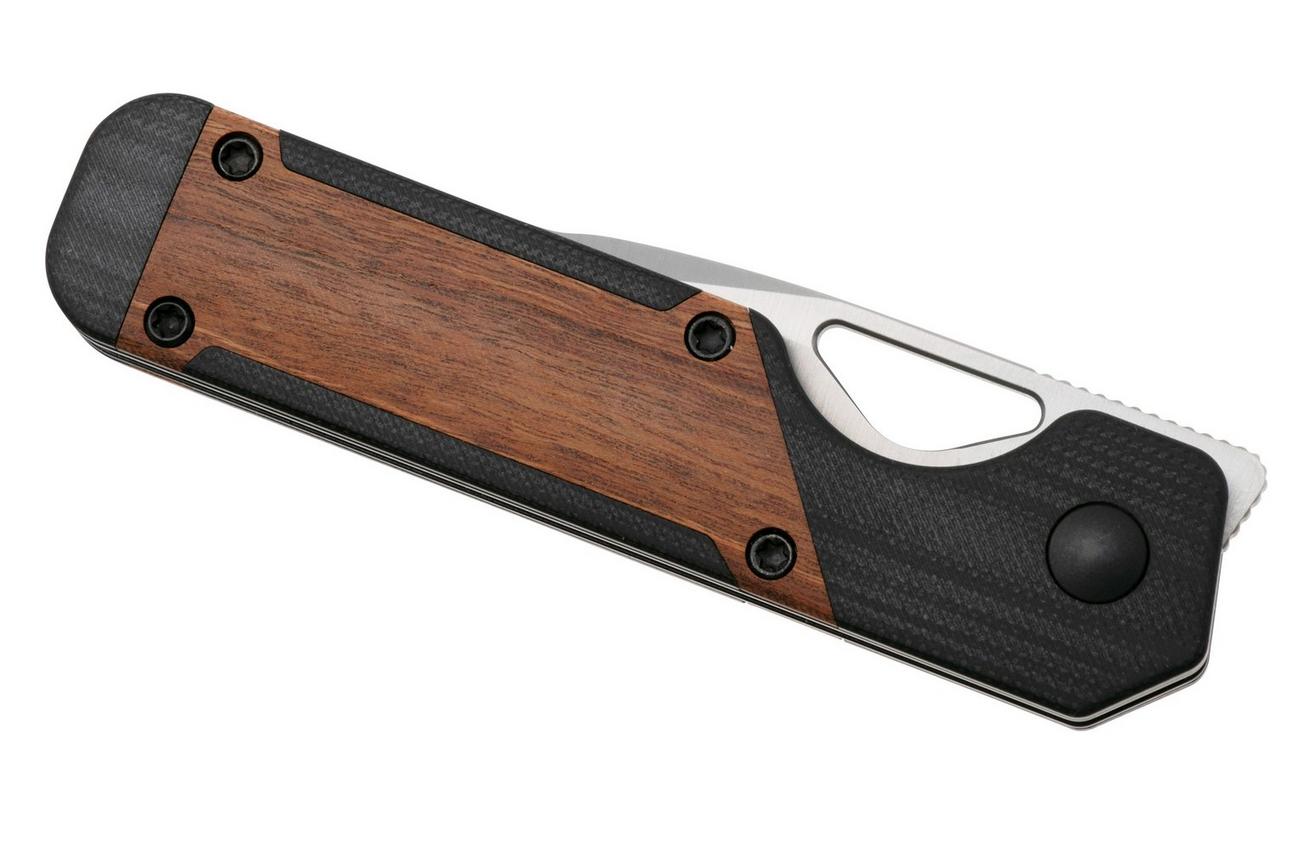 Kizer Vanguard Mini Militaw V3634SA4 Liner Lock, Satin Nitro-V, Black G10, Mkuruti Wood Inlay, zakmes, Jonathan Styles design