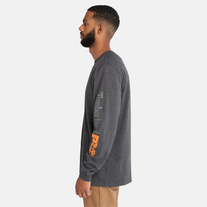 Camiseta Timberland PRO Core Logo de manga comprida para homem, na cor cinza.