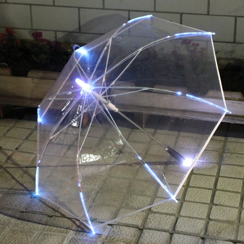 (Ø105cm) LED Regenschirm Fashion Schirm mit 3 Beleuchtungs Modi (Batteriebetrieben) - Transparent