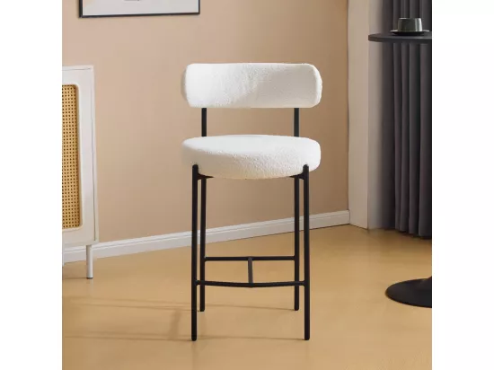 Lot de 2 tabourets de bar en tissu bouclé beige - Evora