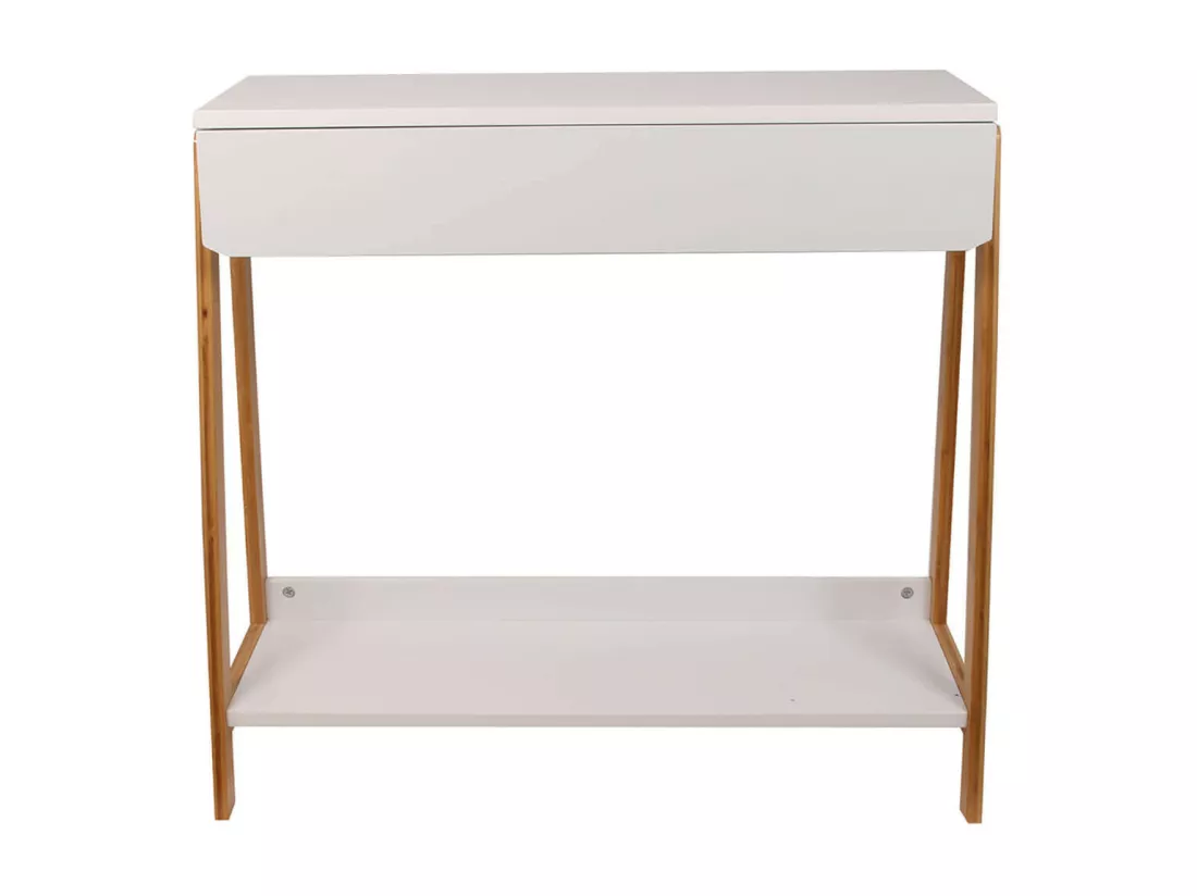 BOPHA - Console Blanche et Bois avec Tiroir