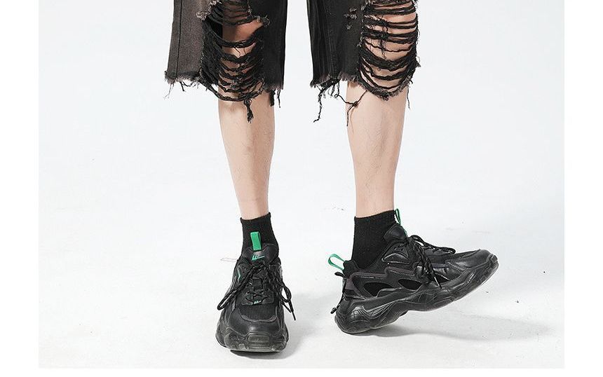 Hushgrain - Mid Rise Washed Distressed Denim Shorts