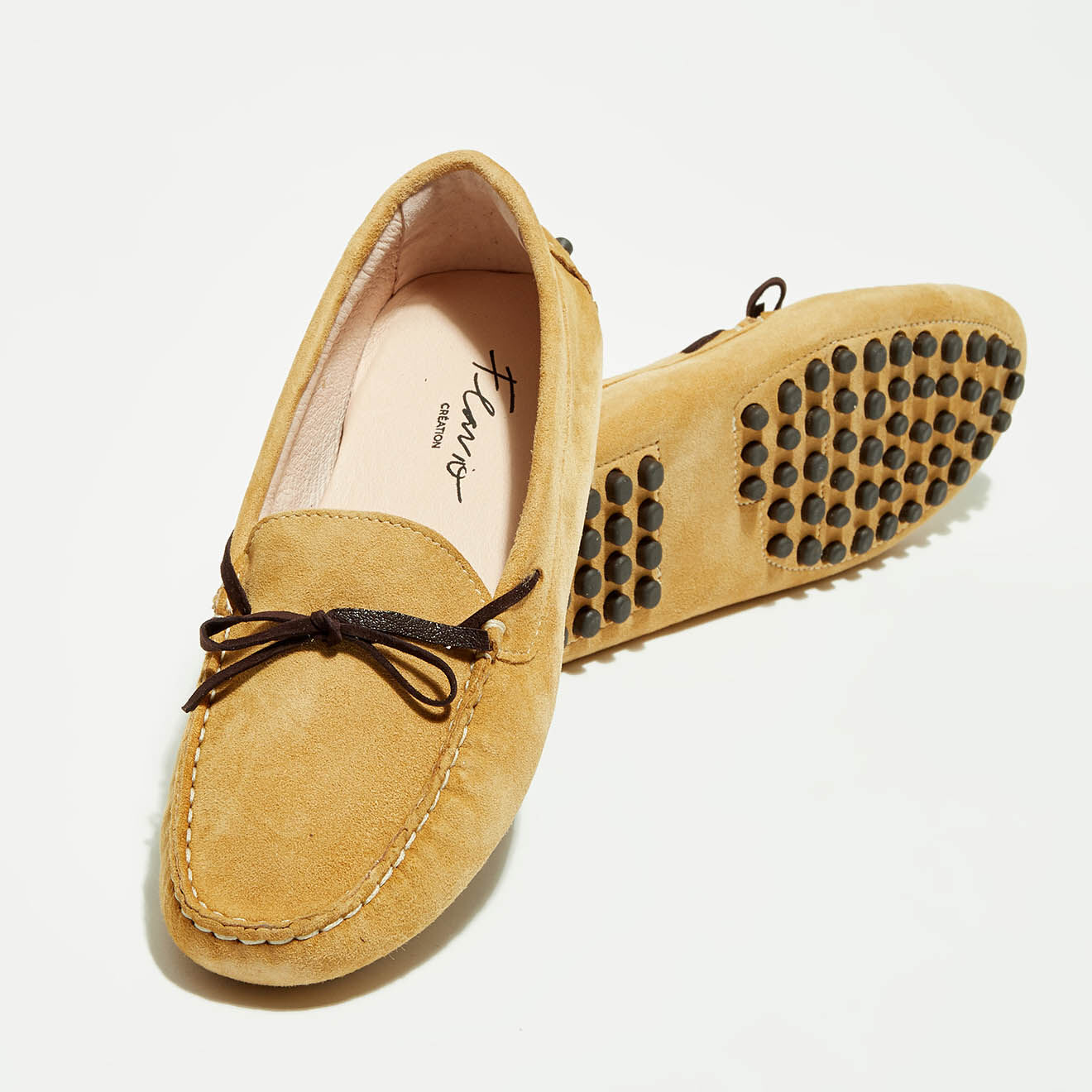 Flavio Création Mocassins en Velours de Cuir Mariela beige/marron