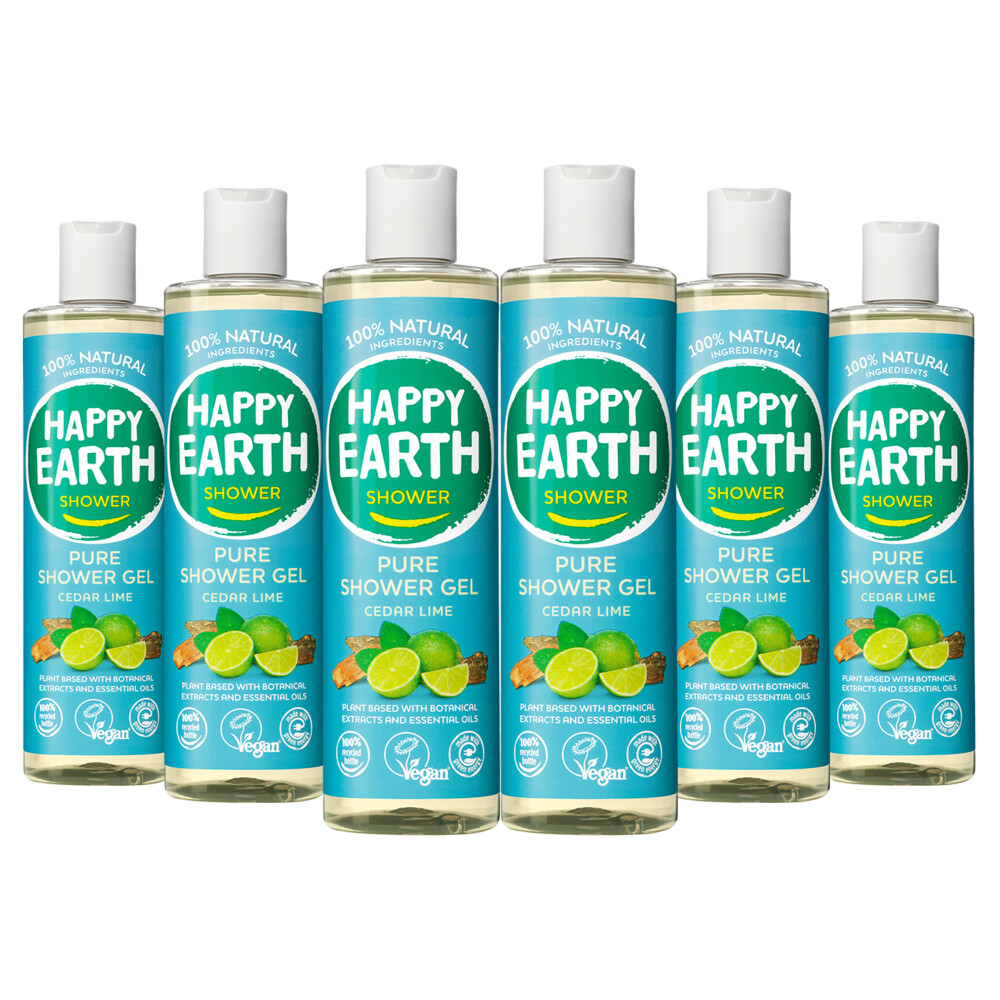 6x Happy Earth 100% Natuurlijke Douchegel Cedar Lime300 ml