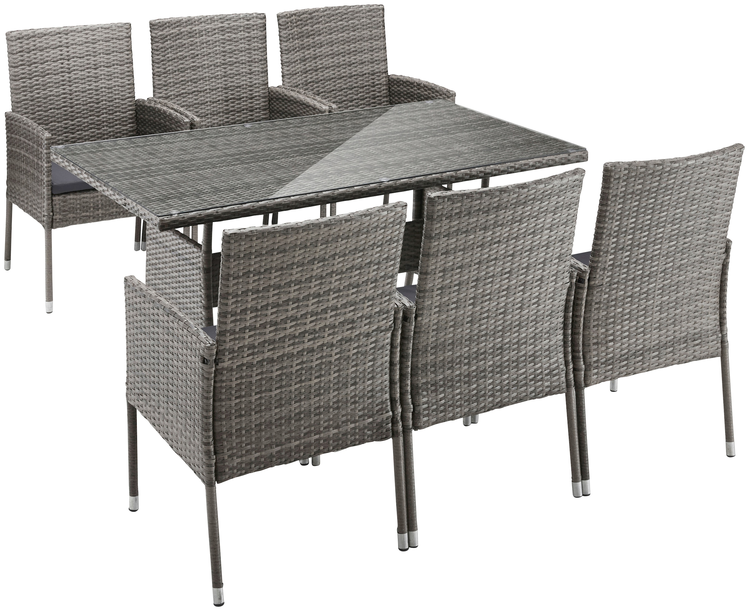 MERXX Garten-Essgruppe »Costa Rica, TOPSELLER!« 6x Sessel, 1x Tisch 140x80 cm, inkl. Sitzkissen, OTTOs Choice, 13 Stk. tlg. Polyrattan, Tischplatte aus Sicherheitsglas, Unser Dauertiefpreis