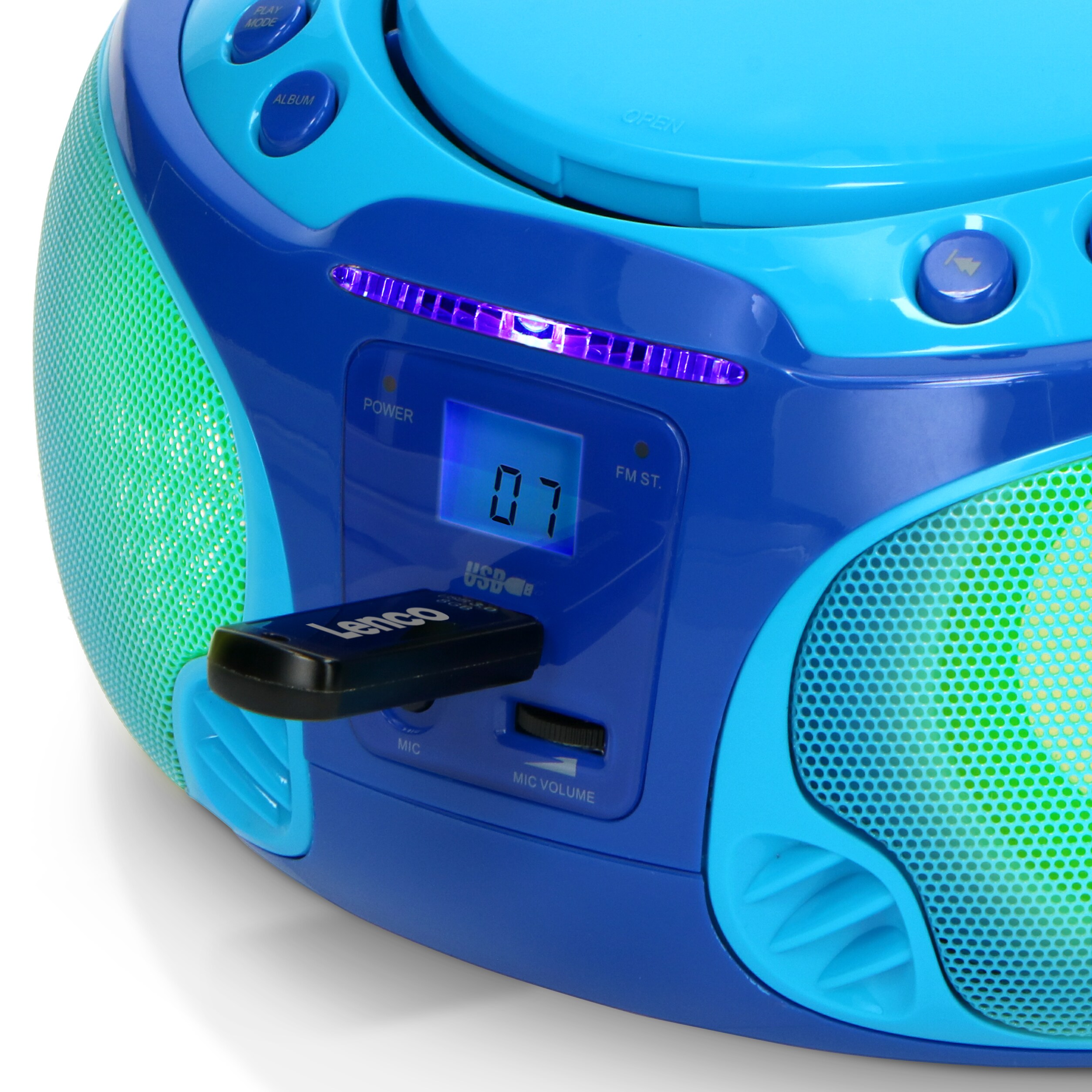 Lenco SCD-650BU - Tragbares FM-Radio mit CD/MP3-Player - USB-Anschluß - Karaoke - Mikrofon - Lichteffekte - Blau