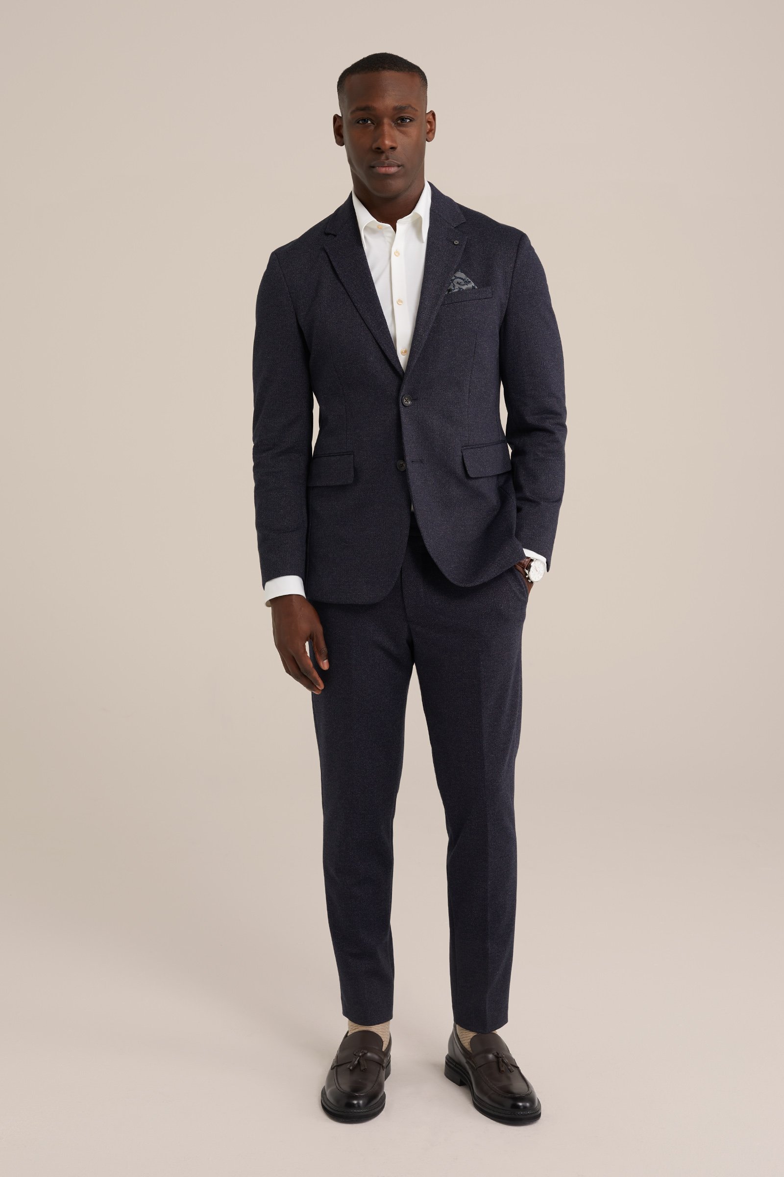 slim fit stretch pantalon met dessin WE Fashion Donkerblauw