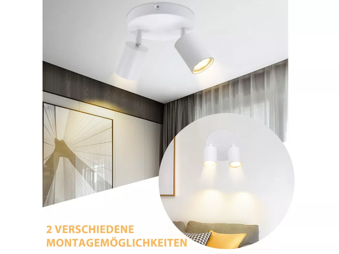 NETTLIFE spot plafond 2 ampoules noir GU10 salon plafonnier moderne orientable