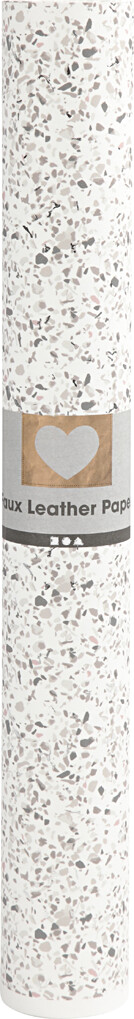 Læderpapir - Terrazzo - Folie Print - 350 G - Hvid - 49,5X100 CM