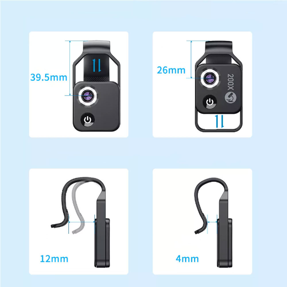 Universal Smartphone Kamera Mikroskop 200-fache Vergrösserung   LED Beleuchtung und Aufbewahrungstasche