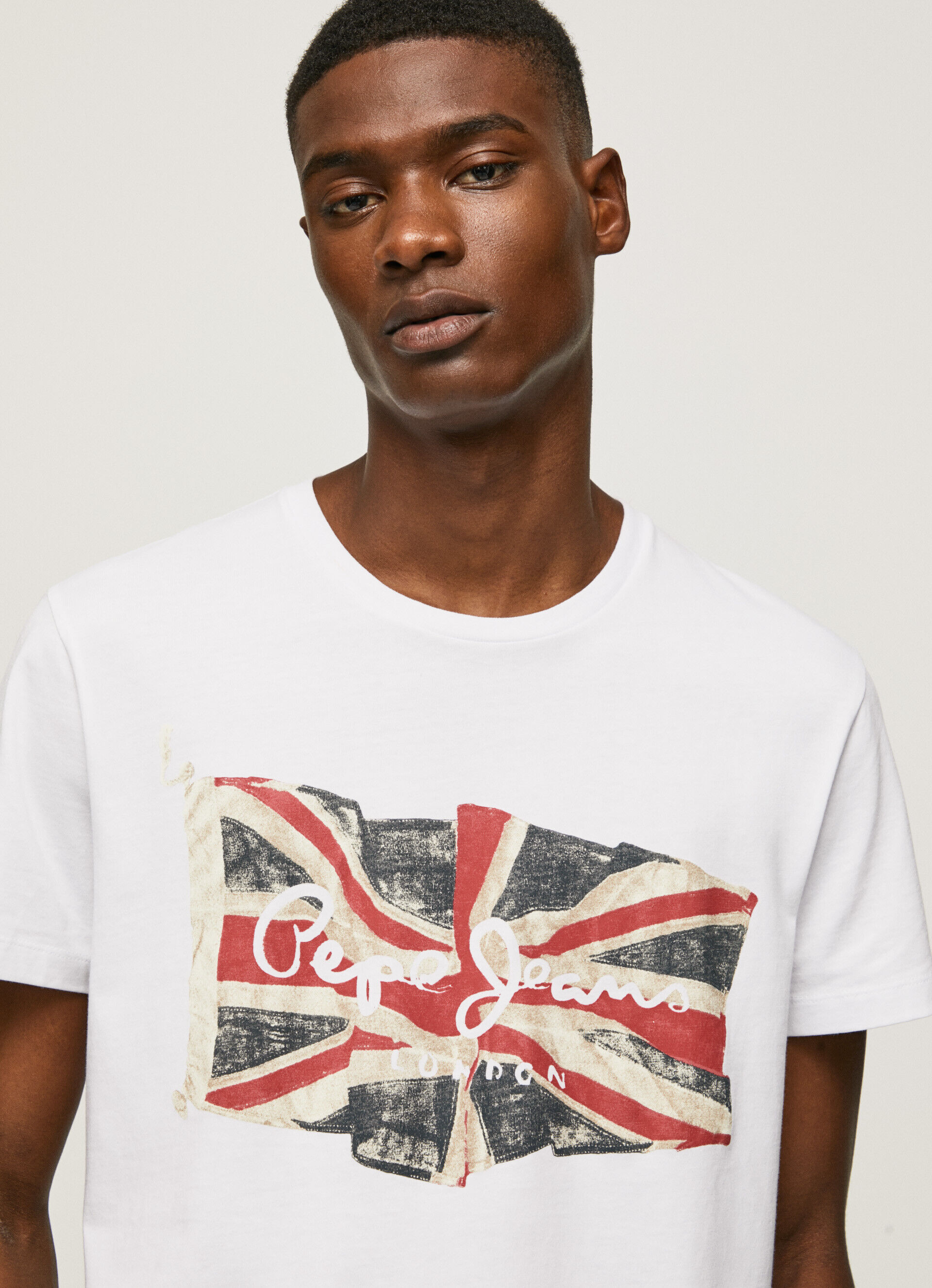 Camiseta de algodão com logotipo estampado - branca