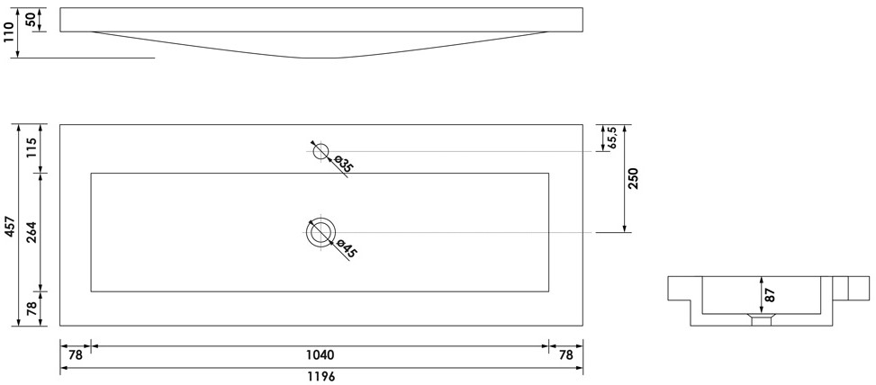 Brauer Magma wastafel natuursteen 120cm met 1 kraangat antraciet