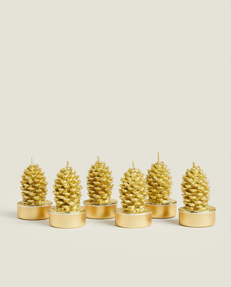 PACOTE DE VELAS DE NATAL EM FORMATO DE PINHA (PACOTE COM 6)