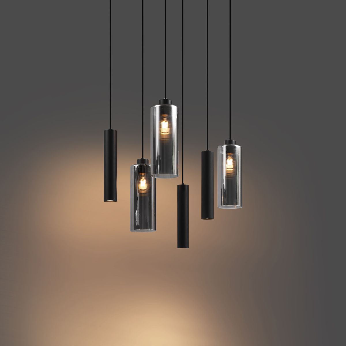 Moderne hanglamp zwart met smoke glas 6-lichts - Duplantis