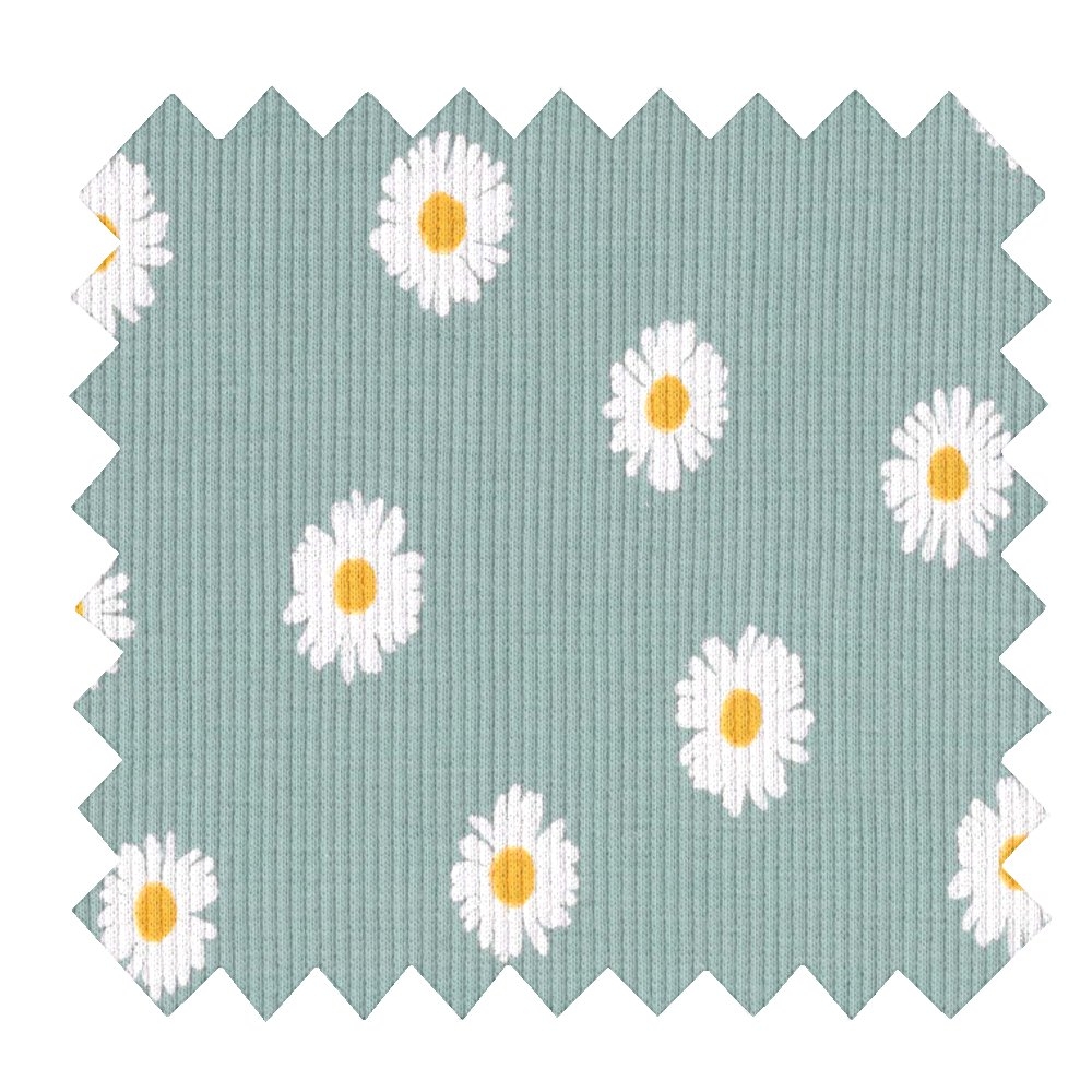 Tissu Jersey Côtelé Marguerite Menthe