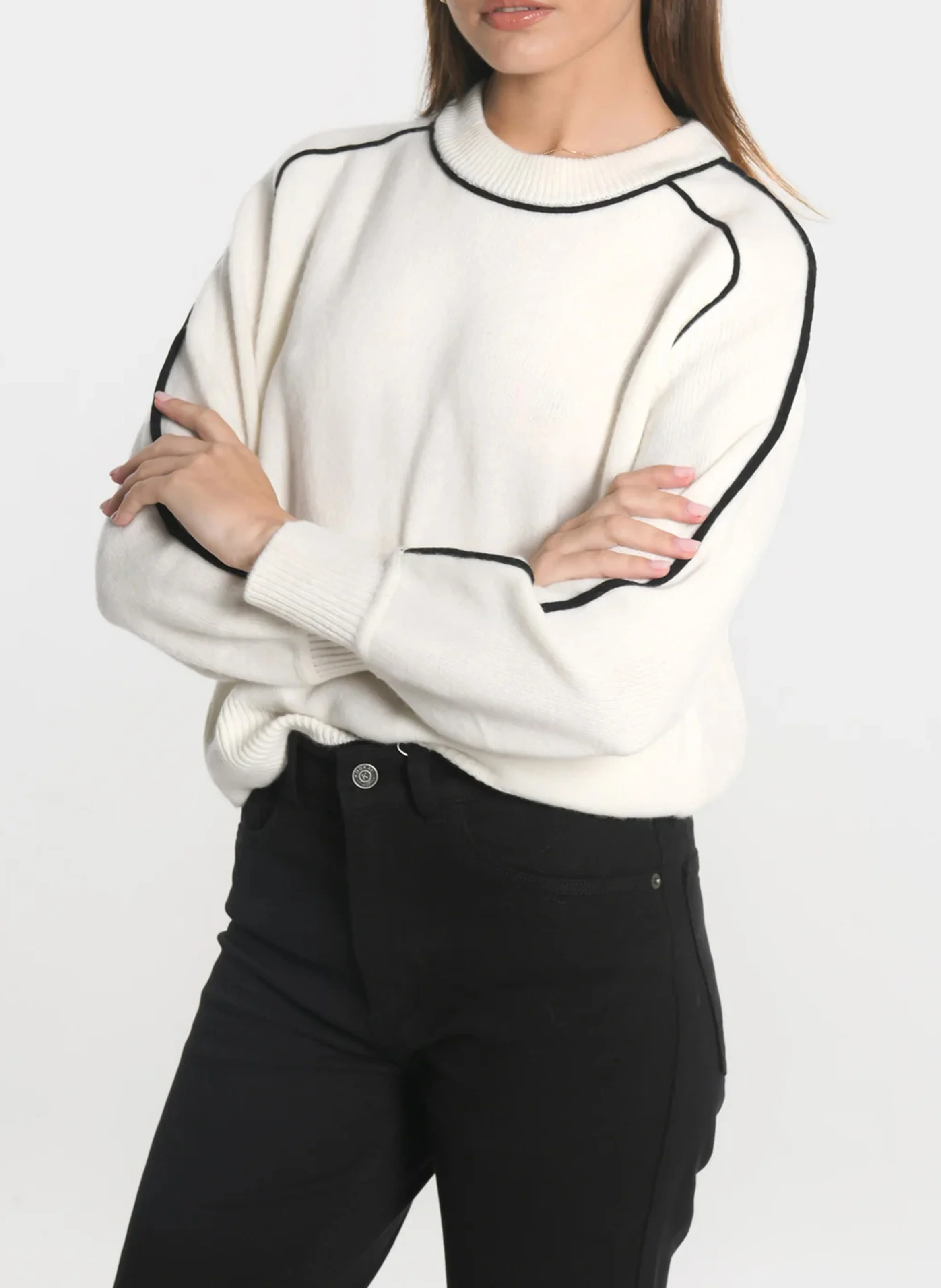 GABBY - Pull droit col rond en laine mélangée | Blanc