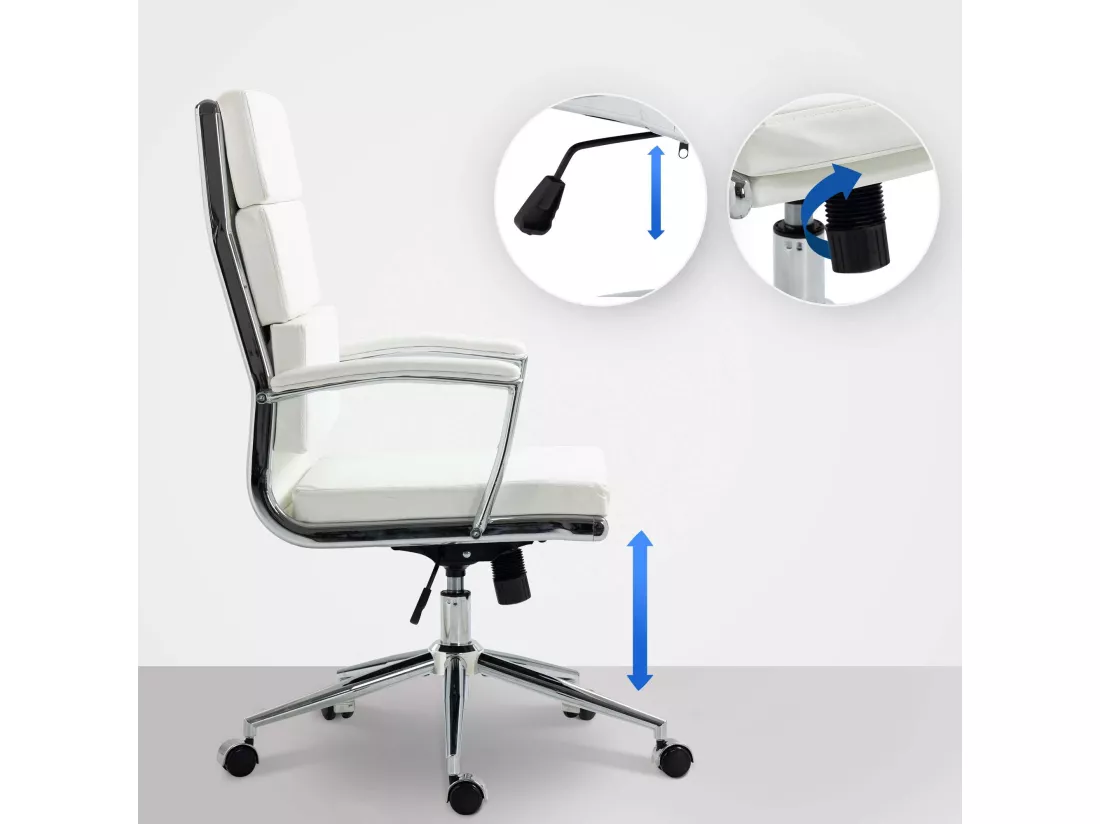 Chaise de bureau - Similicuir & Métal chromé - Blanc - Cleveland