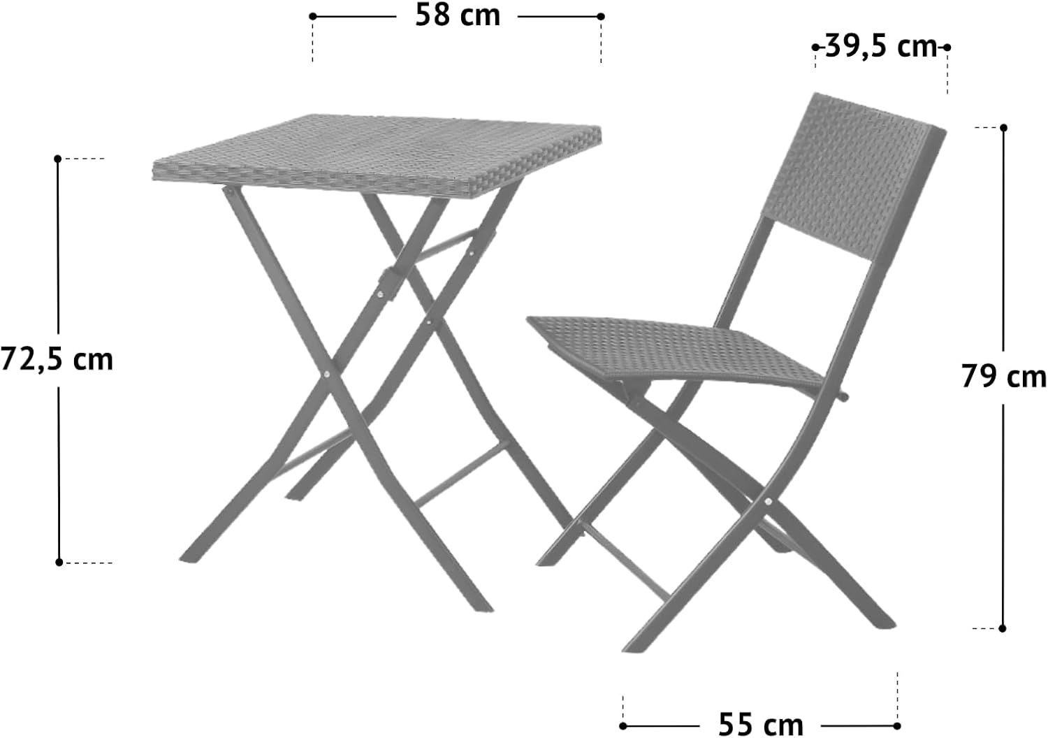 SVITA Bistroset 3-teilig 2 Stühle 1 Tisch Polyrattan Balkonset platzsparend klappbar Gartenmöbel Schwarz