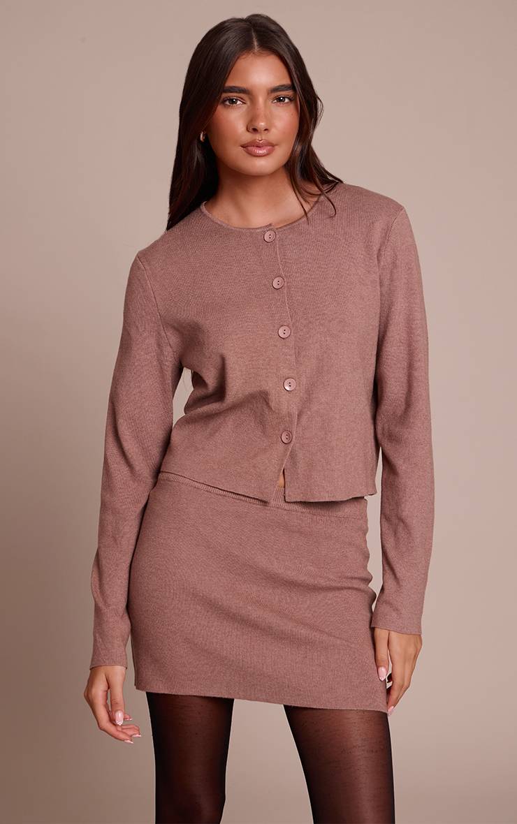 Moka Cardigan Sans Col En Maille Compacte