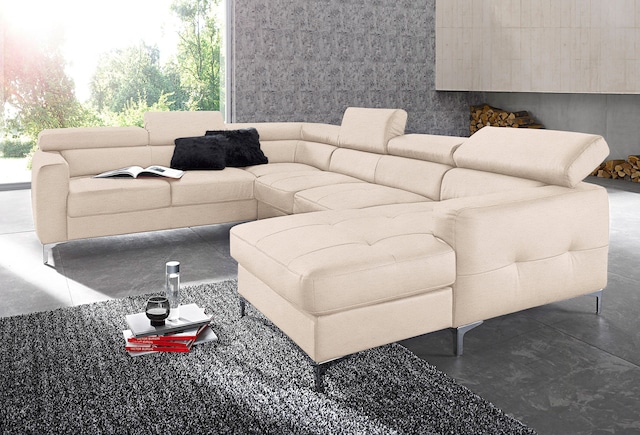 COTTA Polstergarnitur »Sammy U-Form« Set, Tiefe der Recamiere 169 cm,  Set bestehend aus: Wohnlandschaft mit Kopfteilverstellung & Hocker