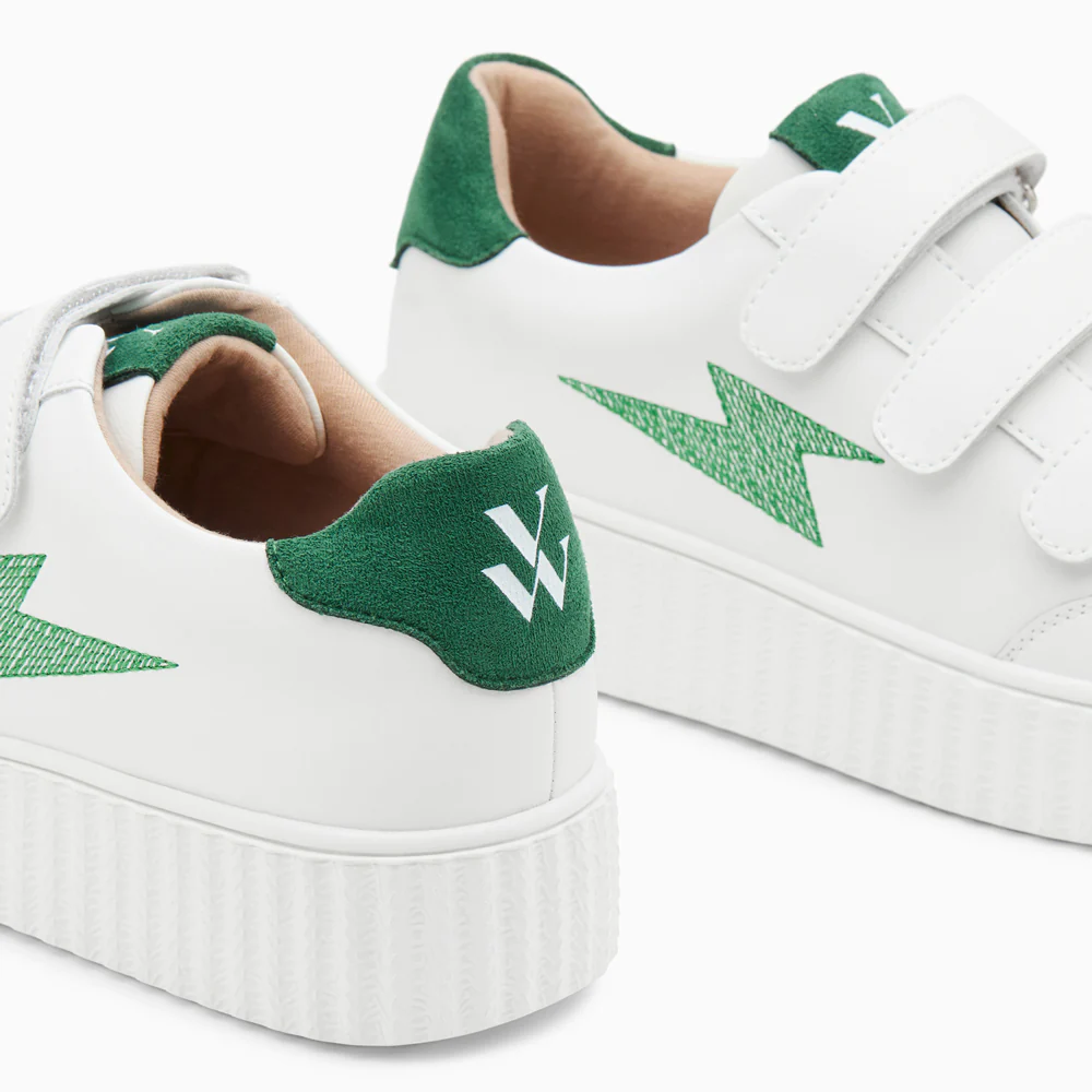 Sneakers-Baskets éclair Damia blanc et vert à scratchs