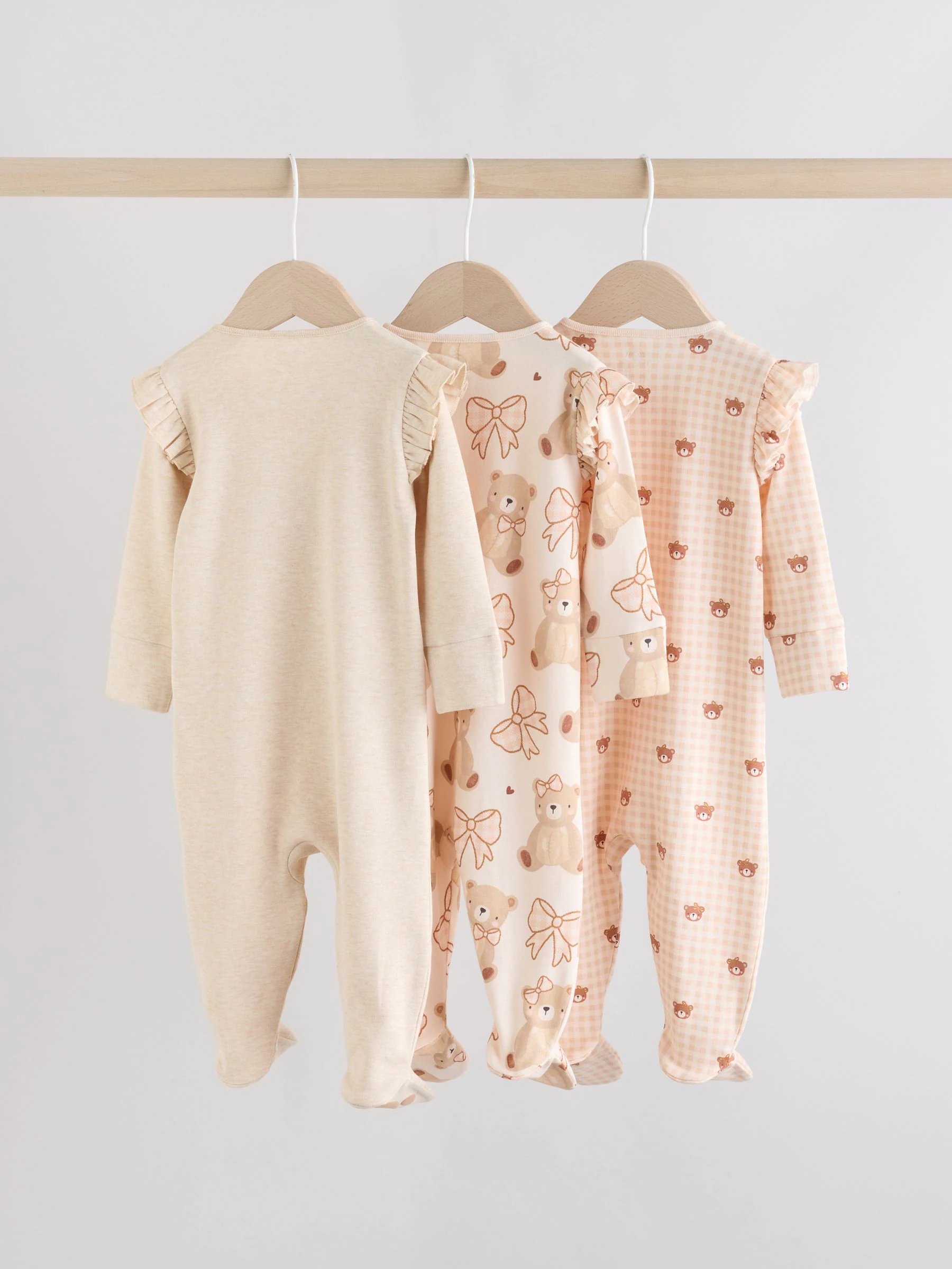 Neutraal met beren - Verpakking van 3 babypyjama's met tweewegrits (0-2jr)