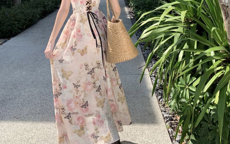 12th Tone - Mouwloze maxi-A-lijnjurk met bloemenprint